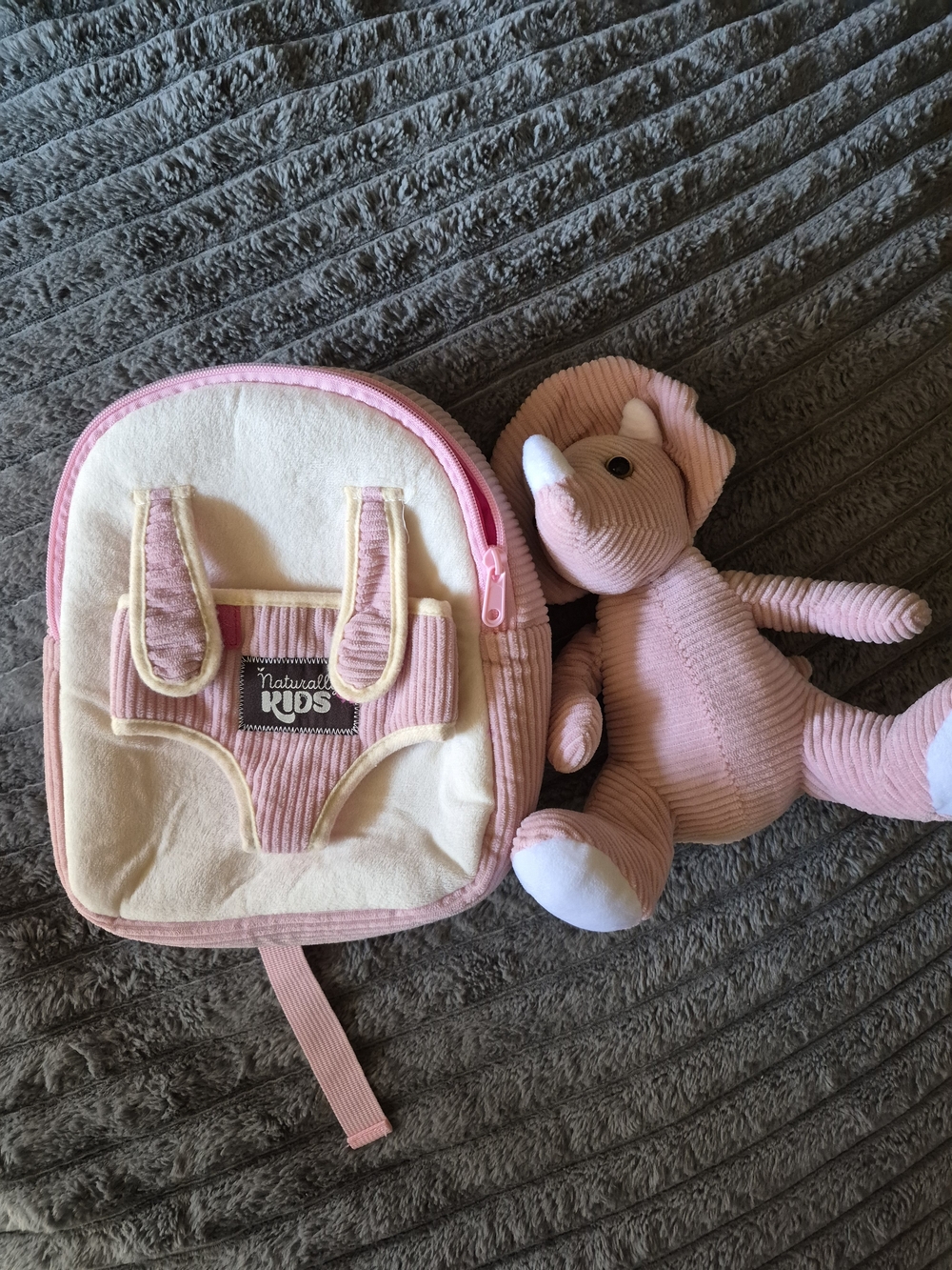 Pink Corduroy Backpack with Matching Pink Plush Elephant